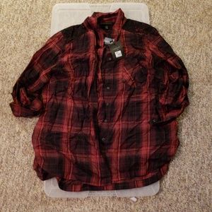 NWT Lane Bryant Plaid Cuffed Long Sleeved Shirt